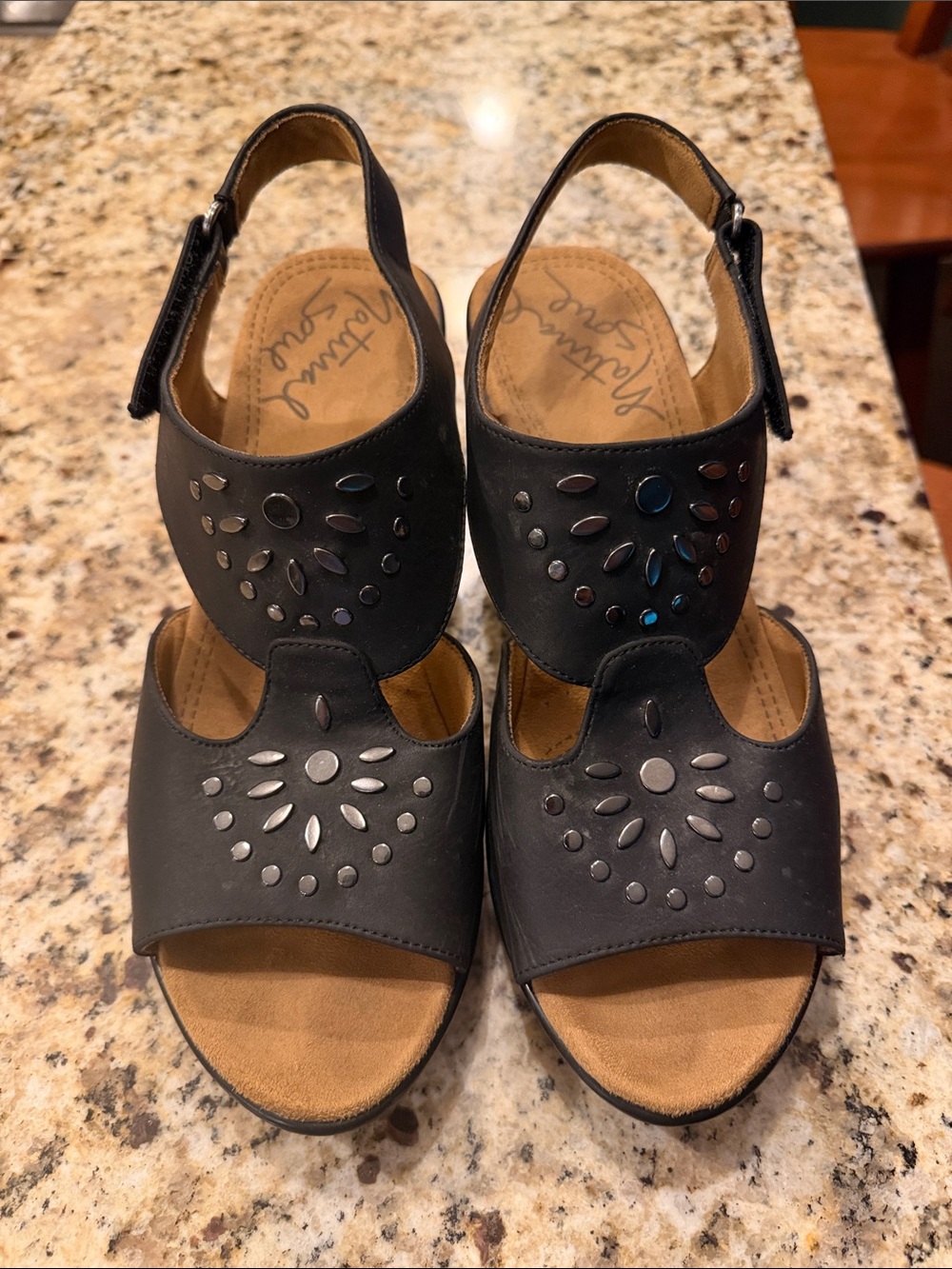 Black Women's Slingback Sandals with Laser-Cut Detail size 10